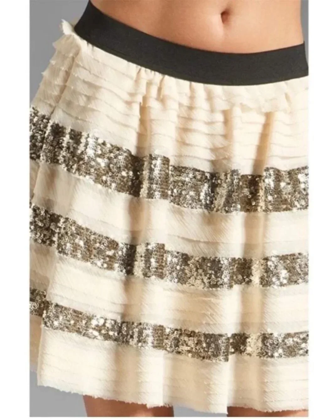 Free People Sparkle And Stripe Sequin Tiered Mini Skirt Sz XS Party Going Out